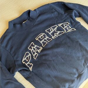 PARKE Navy Turtleneck Sweater with Contrasting White Outline Logo